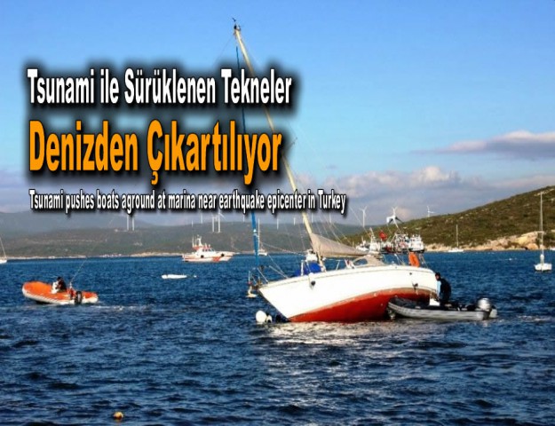 Tsunami ile Sürüklenen Tekneler Denizden Çıkartılıyor