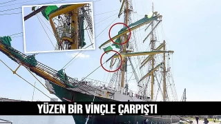 "Alexander von Humboldt II" Bremerhaven'da yüzen bir vinçle çarpıştı